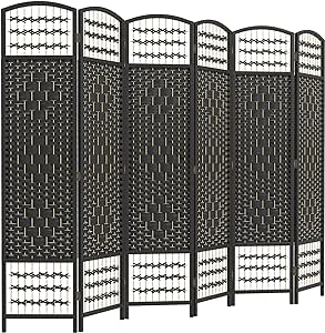 HOMCOM 6 Panel Room Divider, Folding Privacy Screen, 5.6' Room Separator, Wave Fiber Freestanding Partition Wall Divider, Black