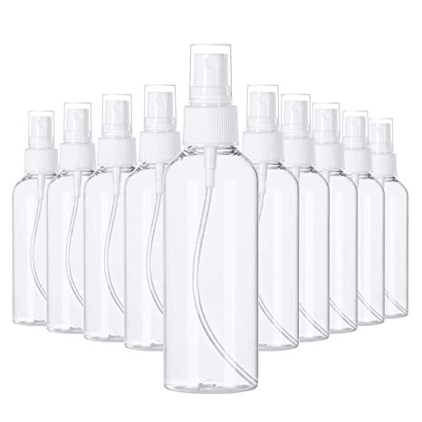 Spray Bottles,100ML Clear plastic Spray Bottles with Fine Mist Sprayer. Refillable & Reusable Bottles for Essential Oils, Perfumes, Cleaning product, Aromatherapy - Set of 10