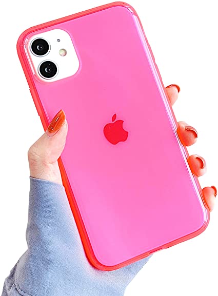 2020 hot Simple Fluorescence Transparent Mobile Phone case for iPhone,Clear Shockproof Phone case Cover for iPhone 11 6.1 inch (Rose red, for iPhone 11)