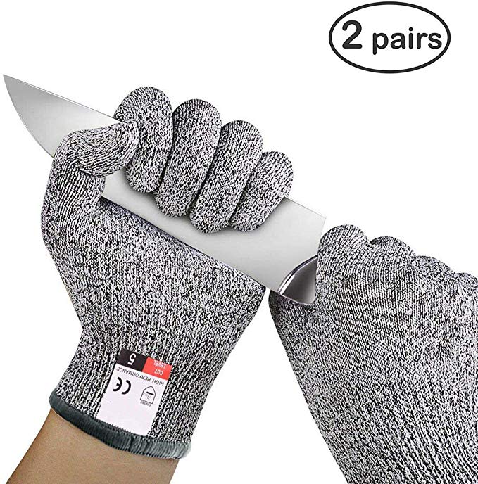 Cut-resistant gloves, 5-level cut-proof protection, kitchen cutting protective gloves, food grade, suitable for cutting meat, oyster shock absorption, wood carving 2 pairs (Extra Large)