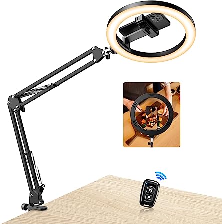 Upgrade Ring Light Overhead,Evershop Selfie Ring Light with Stand and Phone Holder,10”Circle LED Portable Ring Light with Remote Control for Video Recording,Zoom Meeting,Live Streaming Tiktok,YouTube