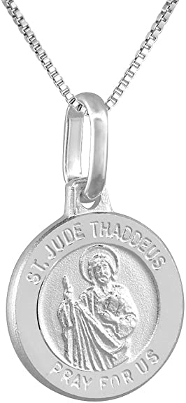 12mm Dainty Sterling Silver St Jude Medal Necklace 1/2 inch Round Nickel Free Italy