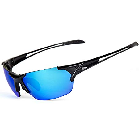 Shieldo Polarized Sports Sunglasses For Men And Women Running Cycling Fishing, Mirrored Integrated Polarized Lens Unbreakable Frame SLY002-1
