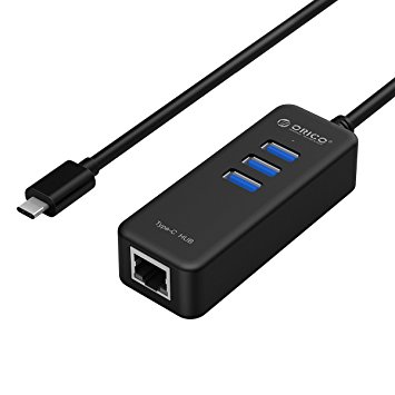 ORICO Type-C to 3 Port USB3.0 Hub with RJ45 10/100/1000 Gigabit Ethernet Adapter Converter for MacBook, ChromeBook Pixel and more