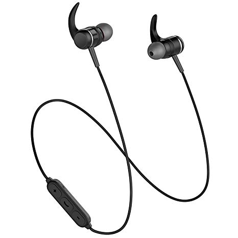 Fiveblessing Waterproof Magnetic Wireless Sports Bluetooth Headphones,in Ear Wireless Headphones,with Highly Elastic Silicon Earbuds and Noise Cancelling Mic,for Exercise,Gym,Running,Jogging (Black)