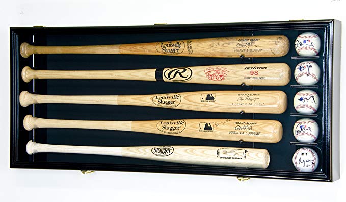 5 Baseball Bat Display Case Cabinet Holder Wall Rack Custom Options 98% UV - Lockable