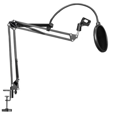 Tree New Bee TNB-ARM01 2016 Pro Complete Set Microphone Suspension Boom Scissor Arm Stand with Mic Round Shape Wind Pop Filter Mask Shield Black (TNB-ARM01)