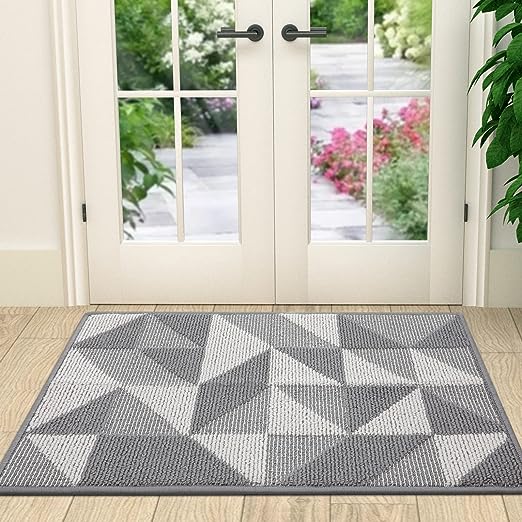 OLANLY Indoor Door Mat, 32x20, Non-Slip Absorbent Resist Dirt Entrance Mat, Washable Low-Profile Inside Entry Doormats for Entryway, Grey/White