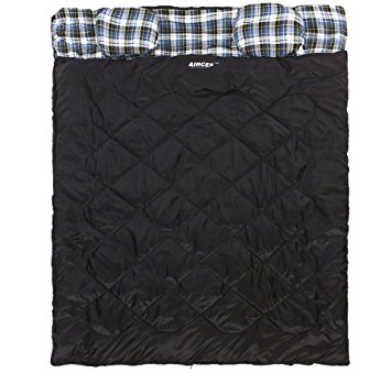 AIRCEE 2 Person Queen Size Flannel Liner Double Sleeping Bag With Pillows 15 Degrees