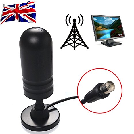 Rainyblue High Gain 30dBi Digital TV Aerial Portable Indoor/Outdoor DVB-T/FM Freeview Antenna for TV HDTV PC with Magnetic Base-Black