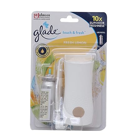 Glade Touch & Fresh Aerosol Air Freshener for Bathroom, Lemon Fresh | Fragrance Dispenser & 12ml Refill | Lasts up to 100 Sprays | Lasting Fragrance with One Touch