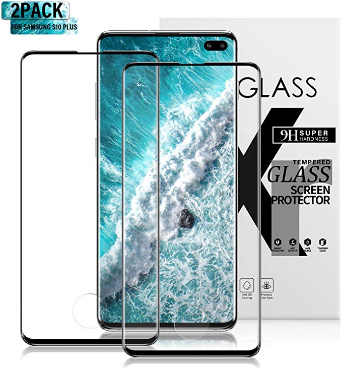 AOSPZON Galaxy S10 Plus Screen Protector Tempered Glass,[Anti-Fingerprint][No-Bubble][Scratch-Resistant] Glass Screen Protector for Samsung Galaxy S10 Plus [2-Pack]