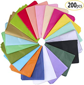 OUTLEE Tissue Paper Gift Wrap in Bulk 200 Sheets 20 Colors Art Rainbow Tissue Paper 19.7 x 27.6 Inch for Art Paper Craft Gift Wrapping Decorative Tissue Paper Pom Pom
