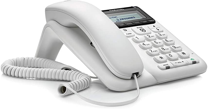 Motorola CT610 Corded Telephone with Answering Machine and Advanced Call Blocking, White,