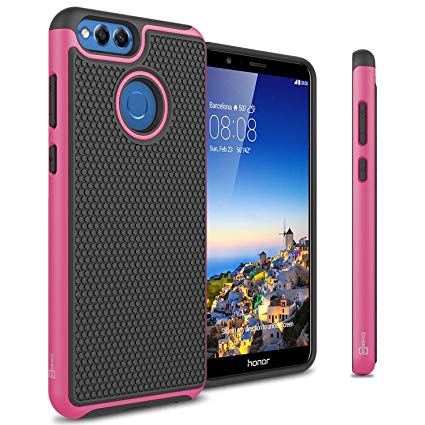 Huawei Honor 7X Case, CoverON HexaGuard Series Protective Hybrid Dual Layer Phone Cover - Pink & Black