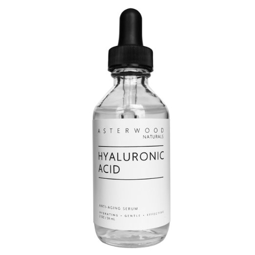 Pure Organic Hyaluronic Acid Serum 2 oz - Anti Aging, Anti Wrinkle - Face Moisturizer for Dry Skin & Fine Lines - Leaves Skin Full & Plump - Asterwood Naturals - 2 Ounce Glass Dropper Bottle