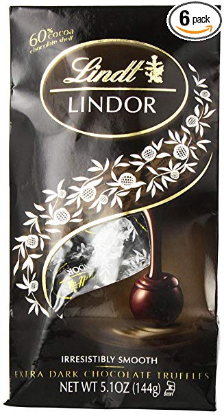 Lindt LINDOR 60% Extra Dark Chocolate Truffles, 5.1 Ounce (Pack of 6)