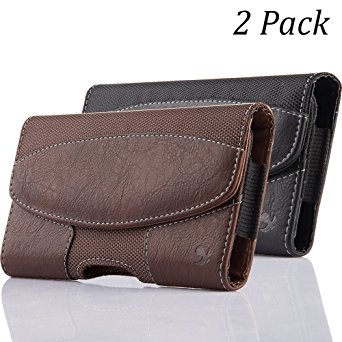 iNNEXT iPhone 7 Plus Pouch Case, Premium Horizontal Leather Case Pouch Holster with Magnetic Closure with Belt Clip Holster and Belt Loops for iPhone 6 Plus / 6S Plus 5.5 inch (Brown/Black)(Pack of 2)