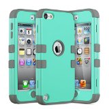 ULAK Colorful Series 3-Piece Style Hybrid Silicon Hard Case Cover for Apple iPod Touch 5 6th Generation2015 Realeased Aqua MintGrey