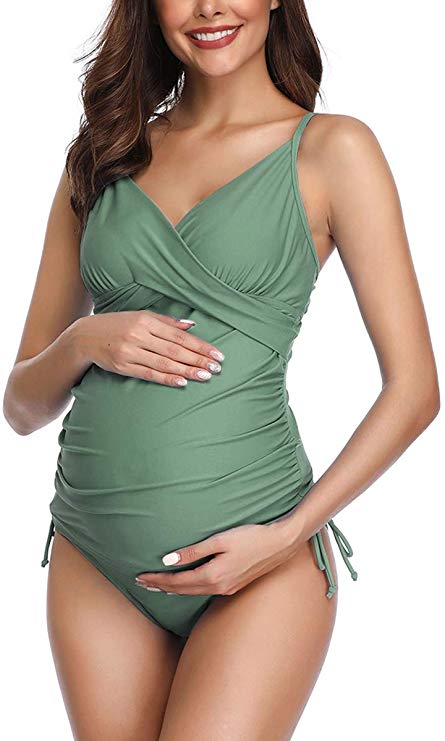 Solid Women's Maternity Swimsuit Retro Plum Wrap Front Tankini