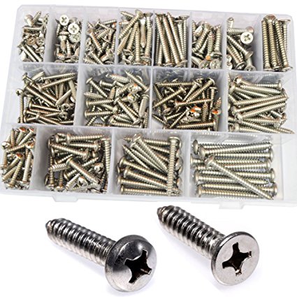 Round Flat Head Self Tapping Screw Phillips Pan Head Bolt Assortment Kit,560Pcs(304Stainless Steel 6# 8# 10#)