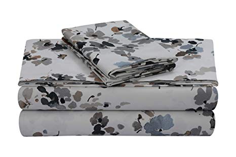 TRIBECA LIVING Lisbon 300 Thread Count Cotton Extra Deep Pocket Printed Sheet Set Cal King Grey/Multi