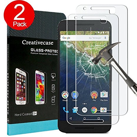 Nexus 6P Screen Protector,Huawei Google Nexus 6P Screen Protector,Creativecase 2 Pack [Tempered Glass][9H Hardness] [Crystal Clear] Screen Protector for Huawei Google Nexus 6P