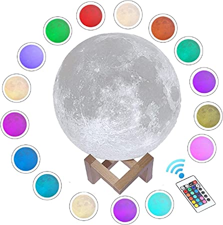 Gahaya 16 Colors Moon Lamp, Remote & Touch Control, 3D Printed Luna Light, PLA Material, USB Recharge, Romantic Gift for Love Ones, Diameter 7.1"/18cm