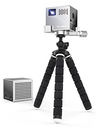 RIF6 CUBE Projector and Wireless Speaker - 120 Inch Display Portable Home Cinema - 2 Inch Mini Projector 20,000 Hour LED for HDMI Devices with Bluetooth Speaker - Includes Mini Tripod