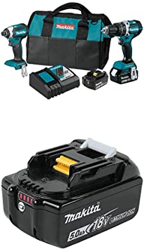 Makita XT269T 18V LXT Lithium-Ion Brushless Cordless 2-Pc. Combo Kit (5.0Ah) with Extra BL1850B 18V LXT Lithium-Ion 5.0Ah Battery