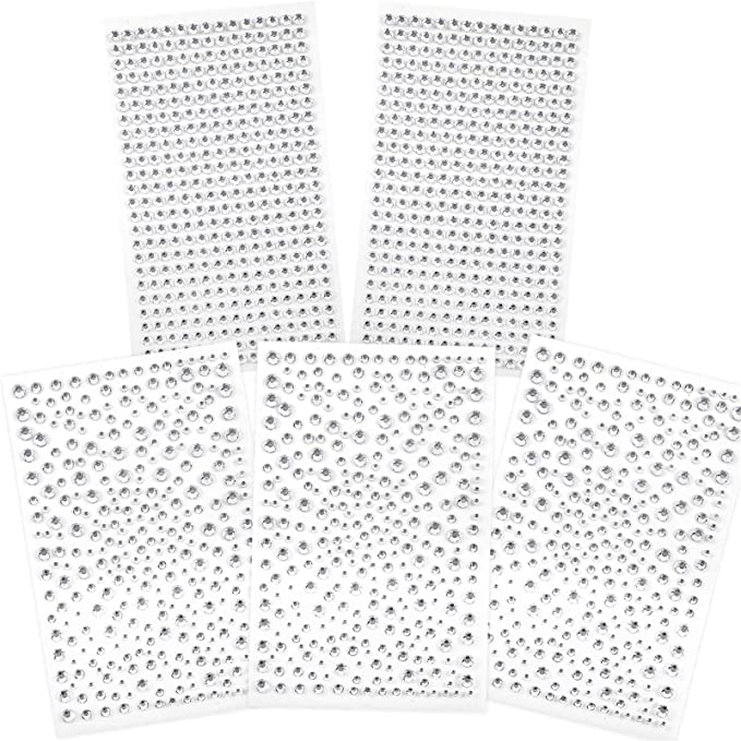 Outuxed 1725pcs Clear Rhinestones Stickers Self Adhesive Gems Jewels Stickers, Stick on Rhinestone Strips for DIY Craft, Assorted Size