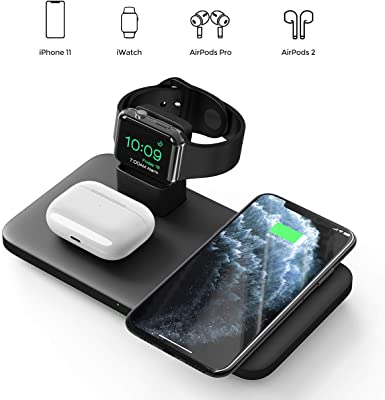 Seneo 3 in 1 Wireless Charger, Wireless Charging Pad for AirPods Pro/2, Charging Dock for iWatch 5/4/3/2, 7.5W Qi Fast Charge for iPhone 11/11 Pro Max/SE 2/XS Max/XR/XS/X/8/8P(No Adapter/iWatch Cable)