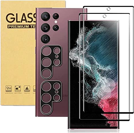 [2 2 Pack] for Samsung Galaxy S22 Ultra 5G Screen Protector Tempered Glass Camera Lens Protector,Touch Sensitive,Fingerprint Support,9H Hardenss(6.8")
