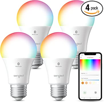 Sengled Alexa Light Bulb Color Changing, 75W Equivalent Smart Light Bulbs Bluetooth Mesh 1050 LM, Smart Bulbs That Work with Alexa Only, 2000-6500K A19 Colored Light Bulbs, No Hub Required, 4 Pack