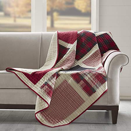 Woolrich Huntington Luxury Quilted Throw Red 50x70   Plaid Premium Soft Cozy 100% Cotton For Bed, Couch or Sofa