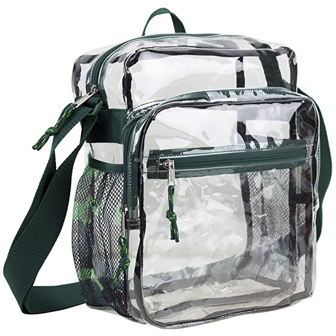 Eastsport Clear Stadium Messenger Bag with Adjustable Crossbody Strap, Approved for NFL, PGA, NCAA, Transparent Bag - Forest Green