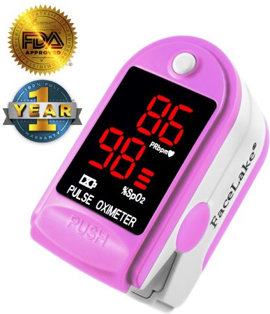 Facelake ® FL400 Pulse Oximeter with Carrying Case, Batteries, Neck/Wrist Cord - Pink