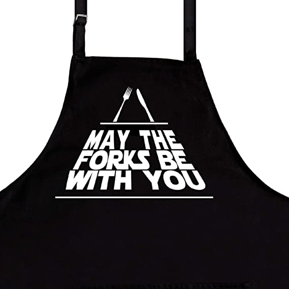 Nomsum Funny Aprons for Men | May The Forks Be with You | One Size Fits Most | Premium Quality Kitchen Apron for Men | Ideal BBQ Accessories