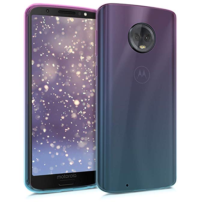 kwmobile Case for Motorola Moto G6 - Clear TPU Soft Phone Cover - Bicolor Design, Dark Pink/Blue / Transparent
