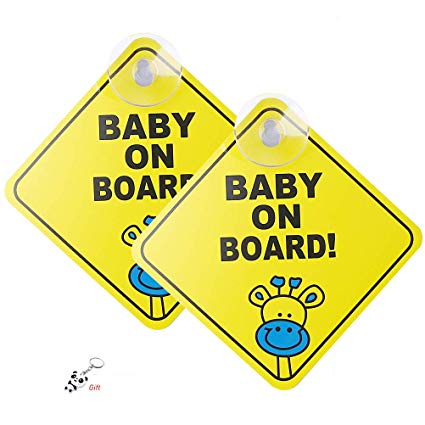 nuoshen 2 Pcs Safety Signs, Kids Safety Warning Baby on Board Sticker Sign for Car Warning with Suction Cups, Removable