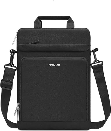 MOSISO Vertical Laptop Shoulder Bag Compatible with MacBook Air/Pro,13-13.3 inch Notebook,Compatible with MacBook Pro 14 2023-2021 A2779 M2 A2442 M1 with Front Raised Pockets&Fix Handle&Belt, Black