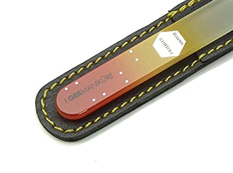 Double-sided crystal glass nail file in leather case, 3mm thick. Made by GERmanikure
