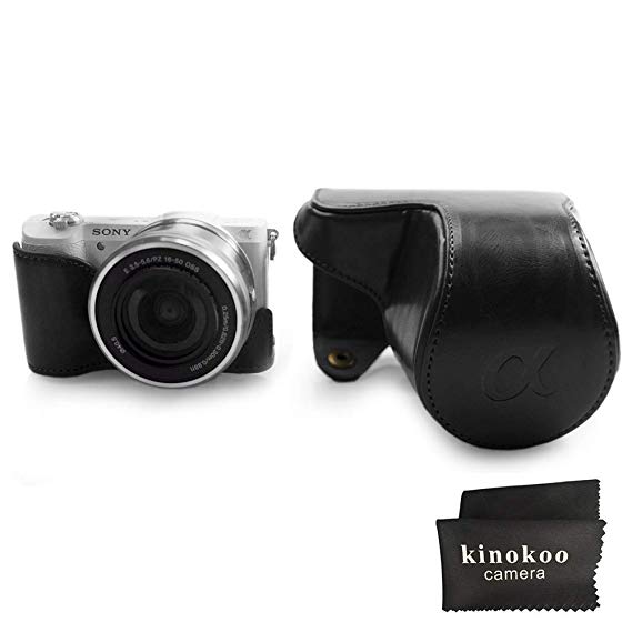 kinokoo PU Leather Camera Case Compatible for SONY A5000 A5100 NEX-3N and 16-50mm Lens-Protective Cover with Shoulder Strap-black