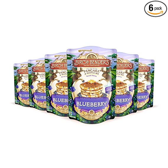Blueberry Pancake & Waffle Mix By Birch Benders, Made With Real Blueberries, Just Add Water, Non-Gmo, Dairy Free, Just Add Water, Family Size, 6 Pack (14 Oz Each)
