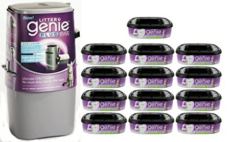 Litter Genie Plus Silver Cat Litter Disposal System and 12-Refills