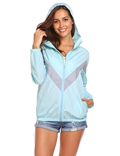 SoTeer Women's Lightweight Raincoat Waterproof Outdoor Windbreaker Casual Color Block Rain Jacket