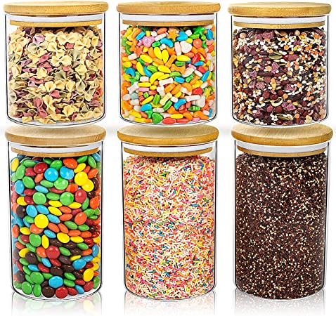 Glass Storage Jars -Sopoby 6Pcs Storage Jars for The Kitchen -Airtight Glass Containers, for airtight Storage, Can Hold Various Types of Grain, Tea, Snacks, Dried Fruits, Kitchen Spices, etc.