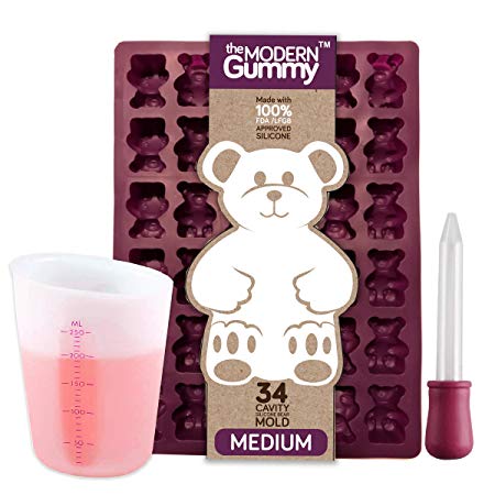 MEDIUM size GUMMY BEAR Mold with BONUS Pinch & Pour Cup   Dropper - by the Modern Gummy; Gelatin GUMMY Recipe on Package & FULL RECIPE PDF via EMAIL, PROFESSIONAL GRADE PURE LFGB SILICONE