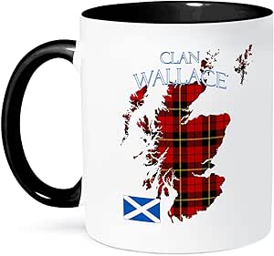 3dRose Coffee Mug, Size - 15oz - Outline of Scotland with the Wallace clan family tartan. Creative Studios Scottish Tartans - funny coffee cup gift