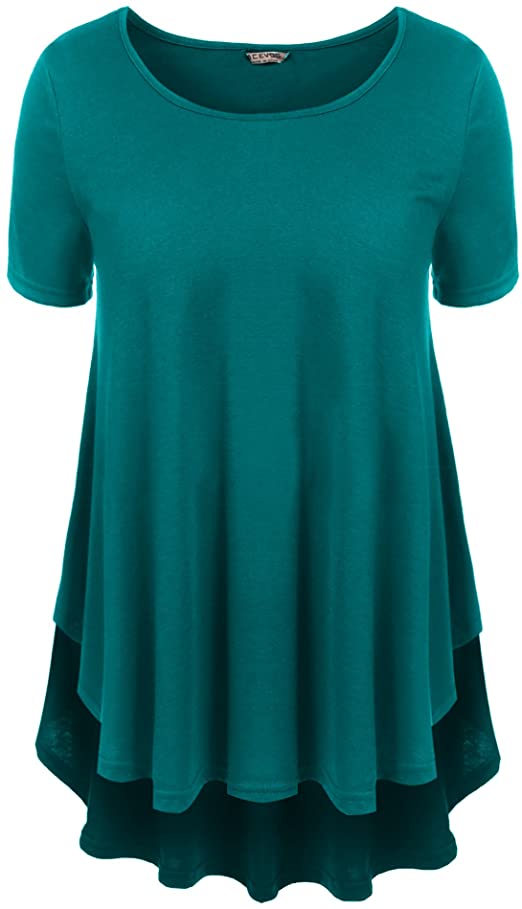 ACEVOG Women Short Sleeve Loose Fit T Shirt Flare Hem Tunic Top